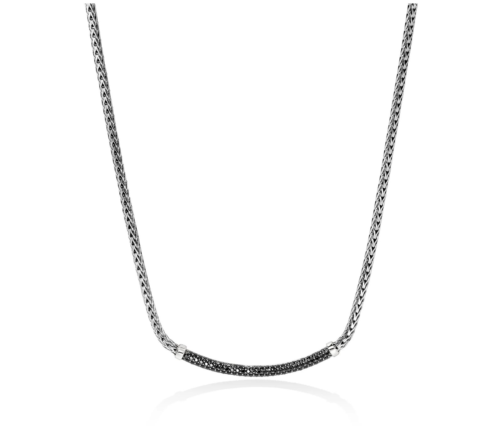 Small Silver Bamboo Necklace With Black Sapphire in Sterling Small Silver Bamboo Necklace With Black Sapphire in Sterling